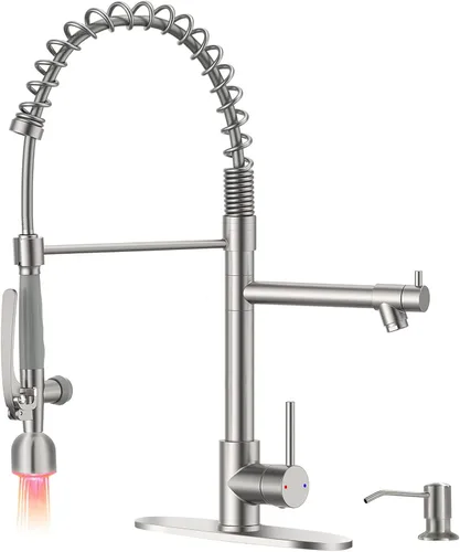 Vista 8 de Fapully - Grifo de fregadero de cocina comercial extraíble con espray níquel cepillado