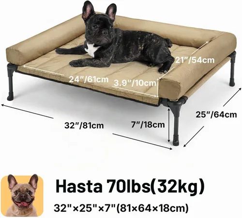 Vista 2 de Veehoo Cama Elevada Refrescante para Perro Añade Cojín Bolster Extraíble Impermeable Alfombrilla, Cuna Elevada para Mascotas con Malla Teslin