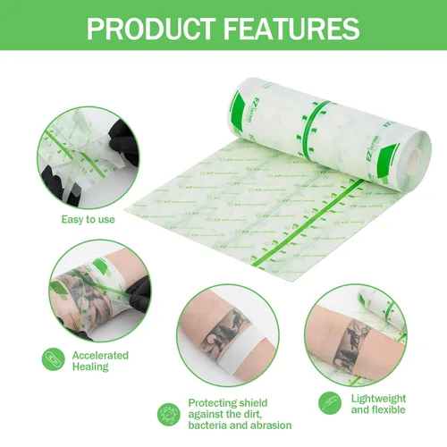 Vista 2 de EZ Tattoo - Rollo de vendaje para cuidado posterior, 7.8 pulgadas x 8.1 yardas, impermeable, transparente, cobertura para cubrir la segunda piel