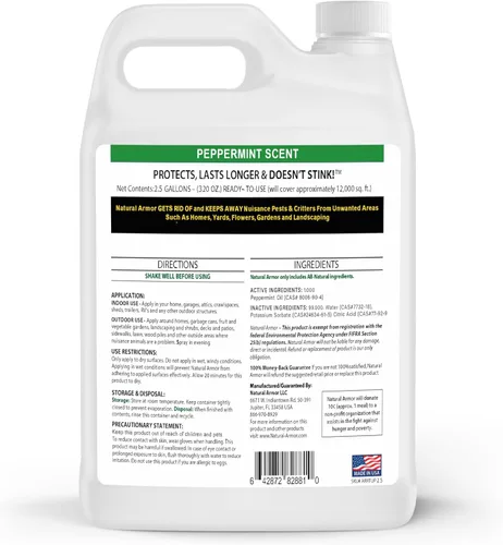 Vista 2 de Natural Armor Repelente en aerosol para animales y roedores. Ahuyenta zorrillos, mapaches, ratas, ratones, ciervos, roedores y bichos. Repelente