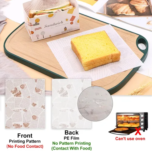 Vista 3 de 100 Hojas de Papel Deli, Papel para Envolver Sándwiches de 14 * 10 pulgadas, Papel para Envolver Alimentos, para Panes, Papas Fritas, Sándwiches