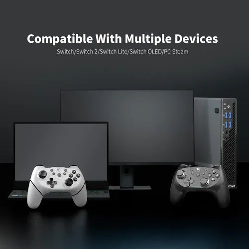 Vista 5 de AceGamer Wireless Pro Controller for Nintendo Switch/Lite/OLED/Switch 2/PC, 2 pack, Dual Vibration/Turbo/Ergonomic ! (Black&White)