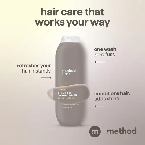 Vista 4 de Method Champú 2 en 1 para hombre + acondicionador, cedro + ciprés, 14 onzas.