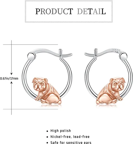 Vista 6 de Aretes de aro de plata de ley 925 para niñas, para orejas sensibles, joyería de perro, regalos para hija
