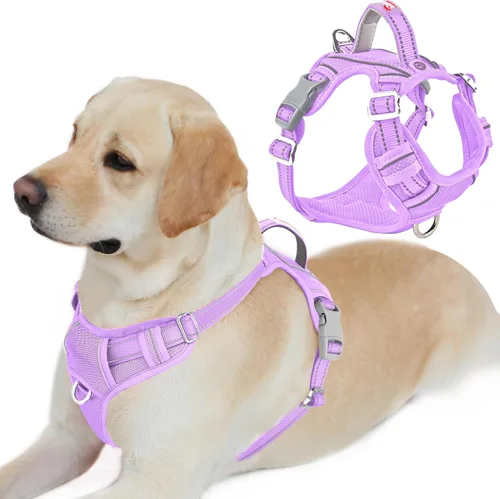 Vista 9 de BARKBAY Arnés Oxford sin tirones para perro con bolsillo para etiqueta de identificación, resistente, reflectante, fácil control para perros grandes