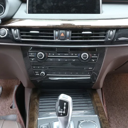 Vista 4 de ABS consola central de coche aire acondicionado volumen perilla Cotrol panel marco ajuste para BMW X5 F15 2014-2018 (fibra de carbono)
