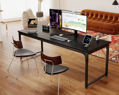 Vista 7 de Coleshome Escritorio para computadora de 71 pulgadas con puertos USB, escritorio de oficina grande, escritorio de estudio largo para estudiantes