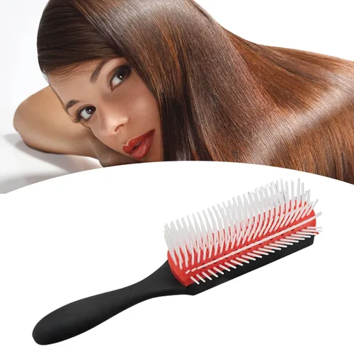 Vista 2 de Cepillo de pelo rizado rojo desenredante de 9 filas de ABS, cepillo estático para cabello rizado y ondulado, unisex, blanco