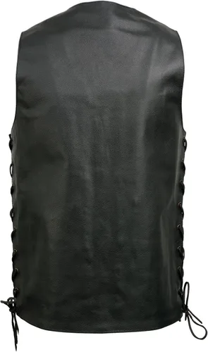 Vista 6 de EVENT LEATHER EL5391TALL - Chaleco de cuero negro para hombre, tallas altas con 10 bolsillos, chalecos de motocicleta para adultos