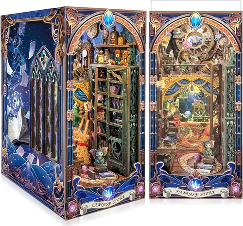 Vista 10 de SUNNINO Kit de Rincón de Libros - Kit de Casa de Muñecas en Miniatura DIY, Rompecabezas 3D de Madera con Luz LED, Kits de Rincón de Libros