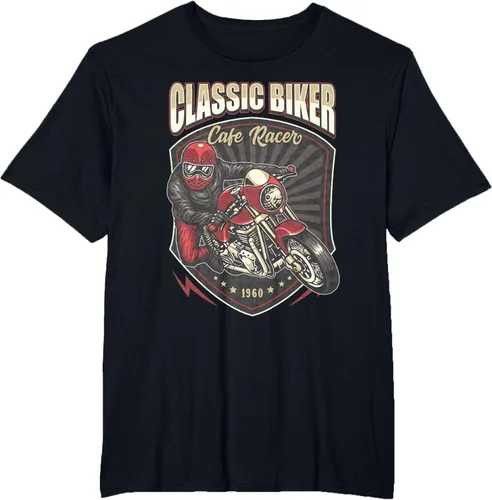 Vista 41 de Camiseta de motocicleta clásica Biker Cafe Racer para hombre, Negro, S