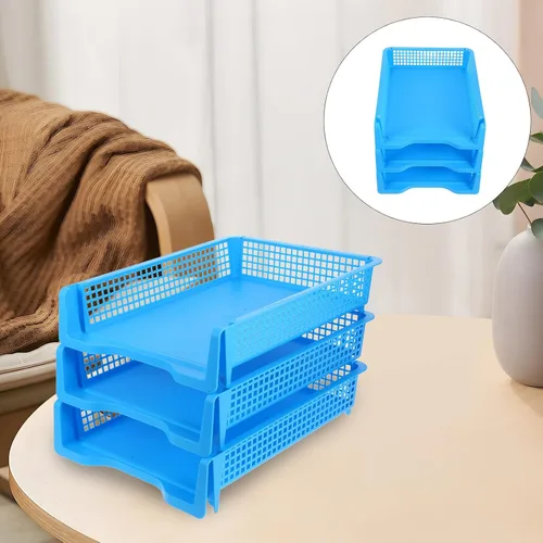 Vista 7 de Unomor 3pcs Stackable Plastic Desk Paper Organizer Tray Space-Saving Office File Storage Basket for Desktop Document Letter and Notebook