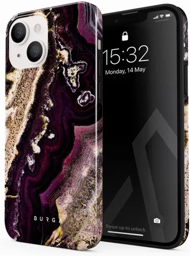 Vista 29 de BURGA-Funda p/teléfono compatible c/iPhone 14 Plus, carcasa rígida híbrida de 2 capas + Funda protectora de silicona, almendras latte a lunares