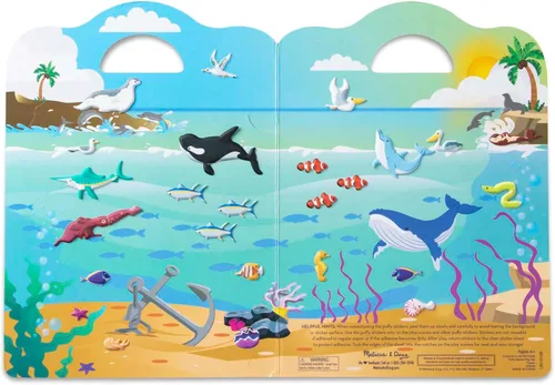 Vista 6 de Juego de calcomanías Melissa & Doug con temática de océano, juguete de viaje con fondo de doble cara, 40 calcomanías infladas reutilizables