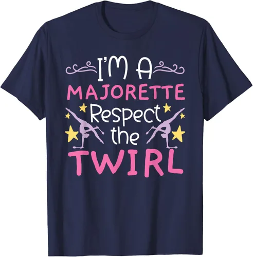 Vista 18 de Camiseta con texto en inglés "I A Majorette Respect The Twirl Baton Twirling", Negro