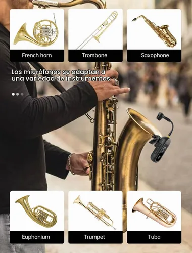 Vista 7 de EBJ Sistema de micrófono de saxofón UHF inalámbrico, micrófono de instrumento de clip, saxofón y trompeta, ecualizador preestablecido y nivel de eco