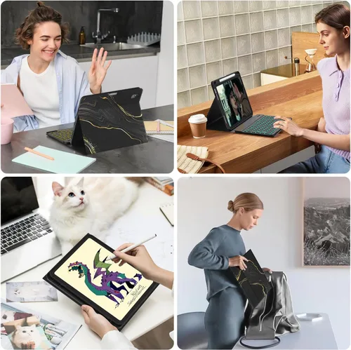 Vista 8 de FUWANG - Funda para iPad A16 de 11ª/10ª generación con teclado, color mármol negro