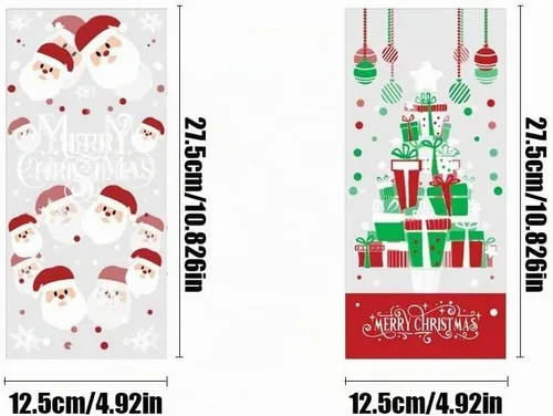 Vista 3 de VEYLIN 120 bolsas de celofán de Navidad, bolsas de dulces de celofán de Navidad con lazos para recuerdos de fiesta de vacaciones