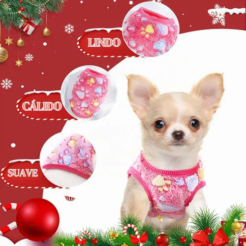 Vista 3 de 2 piezas de ropa para perros taza de té, traje navideño para perros, suéter para cachorros para perros pequeños, suéter para Chihuahua, ropa