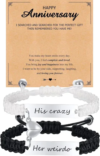 Vista 7 de XUANPAI Pulseras a juego para parejas mujeres y hombres, pulseras largas para él y ella, de relación, de aniversario, Navidad, regalos de cumpleaños