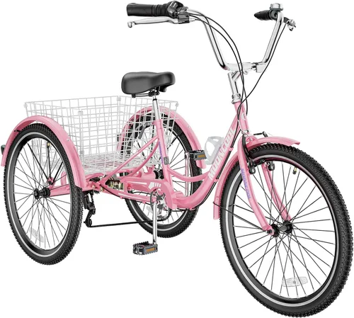 Vista 21 de MOPHOTO Triciclos para adultos, tres ruedas, bicicleta de crucero de 7 velocidades, triciclos para adultos de 20/24/26 pulgadas, ruedas bajas