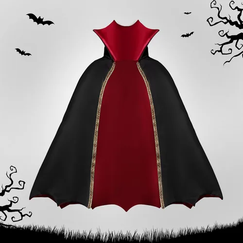 Vista 7 de Disfraz de vampiro para niños, disfraz gótico de Halloween con capa y dientes, collar de bastón, accesorios de vampiro