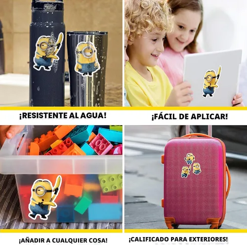 Vista 2 de Calcomanías de Minions de Despicable Me - Juego de 3 calcomanías Stuart para botella de agua de coche, bicicleta, casco, laptop, monopatín