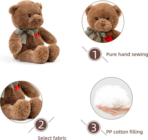 Vista 4 de Oso de Peluche Pequeño de 11.4" con Corazón Lindo Oso de Peluche Marrón Animales de Peluche Suave Oso de Peluche Juguetes de Peluche Regalos