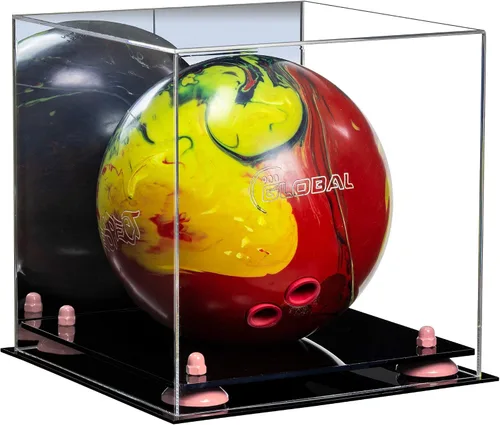 Vista 12 de Better Display Cases Acrylic Bowling Ball Display Case with Mirror Case, Yellow Risers and Clear Base (B33/A028)