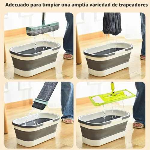 Vista 3 de Goderewild Cubo de plástico plegable con ruedas 12L (3.17 galones) para limpieza de casa, camping y RV - Cesta rectangular práctica multiusos