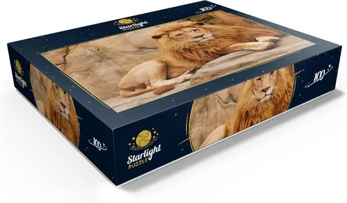 Vista 3 de MyPuzzle A Lion Relaxing On A Stone - Rompecabezas prémium de 100 piezas para adultos