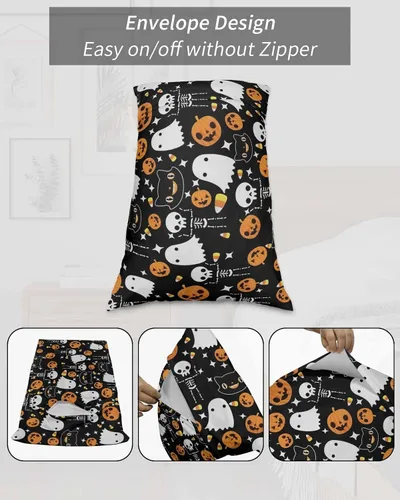 Vista 7 de Funda de almohada negra para Halloween, funda de almohada suave para cama, funda de almohada decorativa de lujo para sofá largo lumbar con cierre