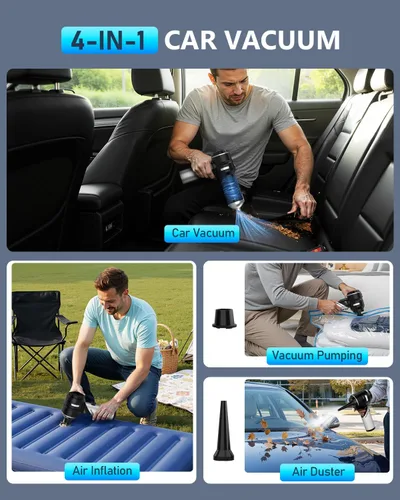 Vista 2 de NEVERLAND Aspiradora de mano inalámbrica para automóvil, 15000 PA de alta potencia 4 en 1, portátil, plegable, pequeño kit de detalles, aspiradora