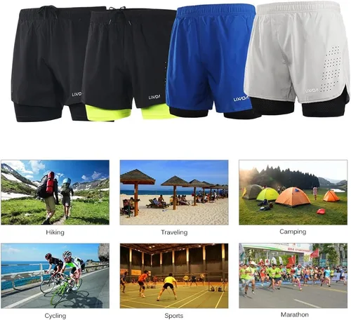 Vista 9 de Lixada - Shorts para correr, 2 en 1, para hombre, secado rápido, transpirables, entrenamiento activo, ejercicio, shorts para correr, para ciclismo.