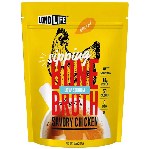 Vista 8 de LonoLife - Sobres individuales de caldo de huesos de pollo bajo en sodio: 0.35 onzas de proteína, apto para dieta Keto, 4 porciones individuales