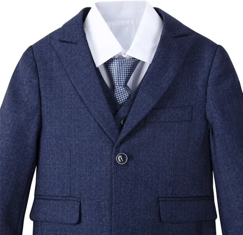 Vista 5 de Dressy Daisy Conjunto de traje de esmoquin de 5 piezas para niños, atuendo formal con blazer y chaleco para bebés, niños pequeños y niños, azulazul