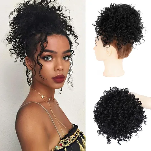 Vista 12 de Extensión de cola de caballo rizada con cordón para mujeres negras, extensión de cola de caballo con cordón, extensiones de cabello rizado
