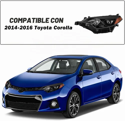Vista 5 de SOCKIR - Conjunto de faros delanteros para Toyota Corolla 2014 2015 2016 Carcasa negra con reflector ámbar