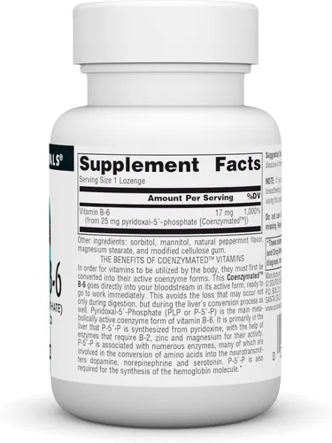 Vista 2 de Source Naturals Coenzimado B-6 25mg P-5 Pyridoxal-5 Fosfato de acción rápida, rápida disolución vitamina apoya el metabolismo de aminoácidos - 60