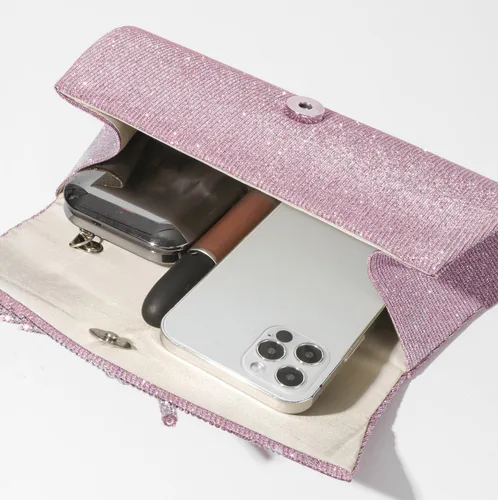Vista 5 de Bolso de mano con lazo brillante para mujer con diamantes de imitación de purpurina para boda, fiesta, graduación, bolsa de noche elegante, caja