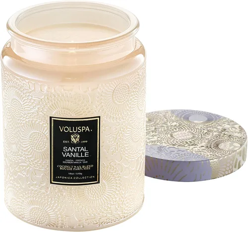 Vista 24 de Vela en frasco de vidrio grande de enebro francés y lavanda, 100 horas, 16 oz, Voluspa Coconut Wax Blend in Decorative Glass, Clean Even Burn, USA