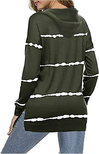 Vista 4 de shlutesoy - Sudadera con capucha para mujer, manga larga, diseño de rayas, color verde