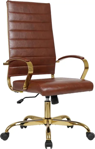 Vista 22 de LeisureMod Silla de oficina moderna de cuero con respaldo alto, silla de escritorio ejecutiva giratoria y ajustable con marco dorado, diseño Blanco