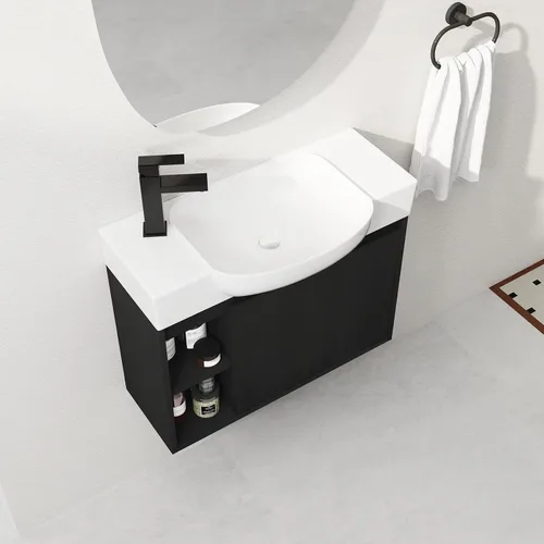 Vista 8 de 24" Modern Wall Mount Bathroom Vanity with Ceramic Sink & Soft Closing Door, Space-Saving Floating Cabinet, Durable Waterproof Plywood, Easy-Clean
