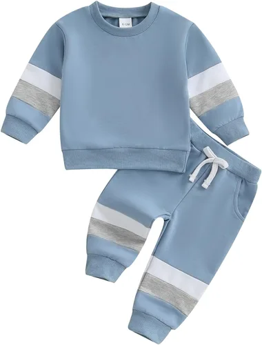 Vista 16 de Kuriozud Conjunto de 2 piezas de sudadera con cuello redondo y pantalones deportivos para niños pequeños para otoño e invierno