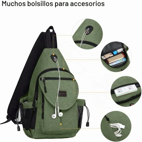 Vista 3 de MOSISO Crossbody Sling Bag for Women, Shoulder Backpack, Hiking Daypack Bag Verde militar