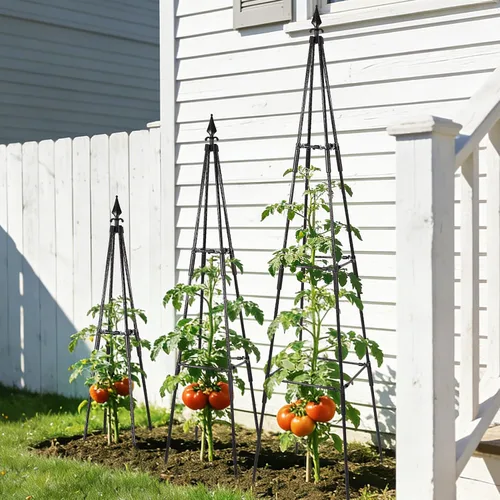 Vista 6 de OTOSUNNY Enrejado de jardín para plantas trepadoras al aire libre, 67 pulgadas de alto, enrejado de metal de obelisco para plantas trepadoras