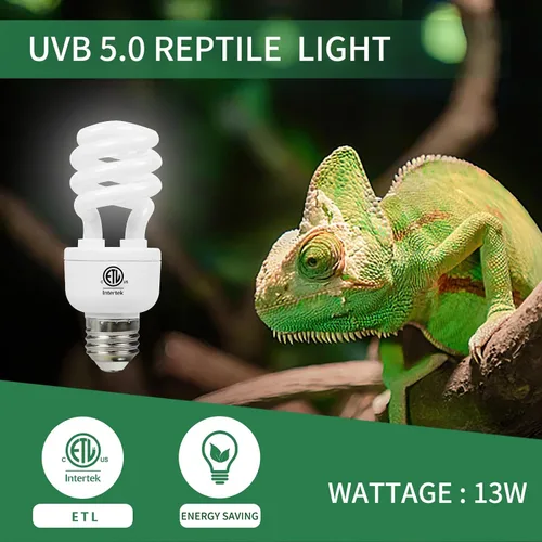 Vista 3 de LUCKY HERP Lámpara fluorescente compacta UVA UVB para reptiles 5.0, 13 W, lámpara tropical para terrario