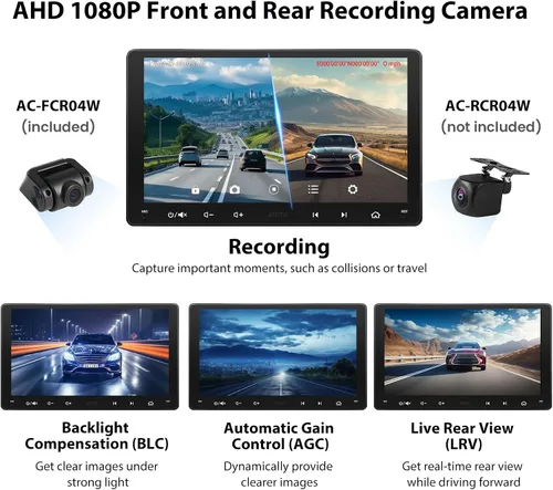 Vista 5 de 8-Core 9" QLED pantalla táctil doble DIN Android estéreo para coche y cámara frontal 1080P, S8 Gen3 4G+32G AI Chat inalámbrico CarPlay Android Auto