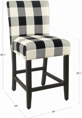 Vista 3 de [Usado] 'HomePop by Kinfine Taburete tapizado de tela para encimera, altura de encimera, 24 pulgadas, geométrico negro y crema